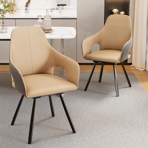 FATIVO 2x Dining Chairs 360° Rotatable Leather Kitchen Chairs w Backrest f Hotel