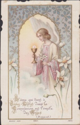 PIOUS IMAGE BEAUTIFUL ANGEL HOLDING THE CHALICE/WHITE LILY BRANCH/HUNCHBACK WORD