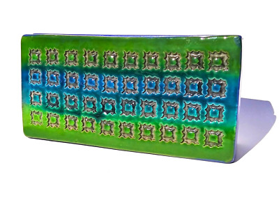 VINTAGE EARLY ALDO LONDI BITOSSI CERAMIC BOX BLUE GREEN GEOMETRIC WITH LID MCM
