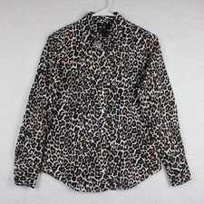 J.Crew Women's Size 2 Perfect Leopard Print Button Shirt H7931 Linen Blend