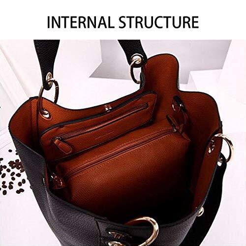 Tote Handbags for Women Large Capacity Work PU Leather Bucket Purse Brown - Picture 5 of 7