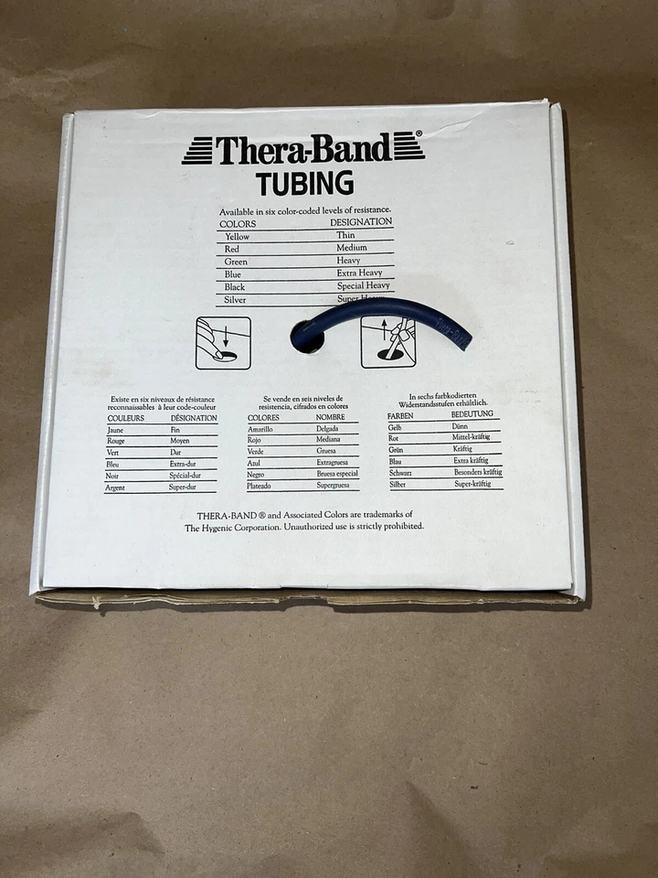 TUBO THERA-BAND AZUL TUBO EXTRA PESADO 75+ PIES RESISTENCIA ENTRENADOR AUTÉNTICO Foto 3 de 4