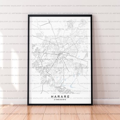 Harare Karte Poster Druck Harare ungerahmte Karte Poster Druck Simbabwe Wandbild