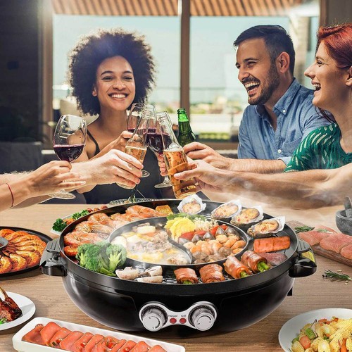2000w Electric Hot pot Grill Hotpot 2Control Smokeless Shabu Korean 1-8People US - Picture 11 of 14