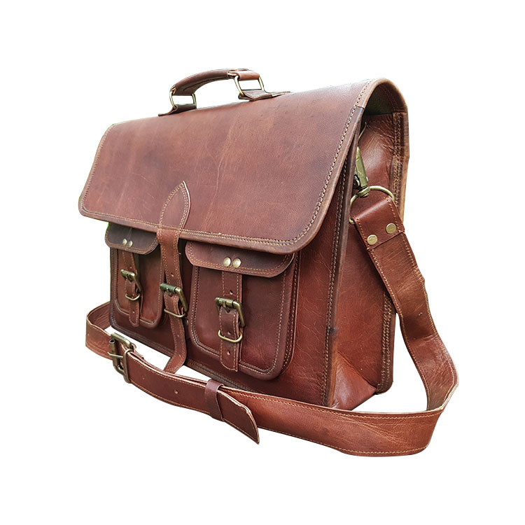 GifteQ Vintage Leather Messenger Bag - 15 Inch Laptop Briefcase, Shoulder Satchel For Men & Women, Brown