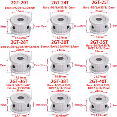 2GT 20-40T Timing Belt Pulley Pitch 2mm Tooth Width 11mm Synchronous Wheel