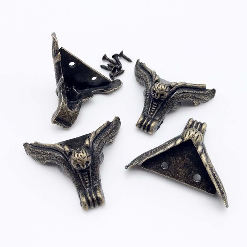 4 Stck. Antik Messing Schmuck Truhe Weinkiste Etui Dekor Füße Bein Eckschutz - Bild 7 von 14