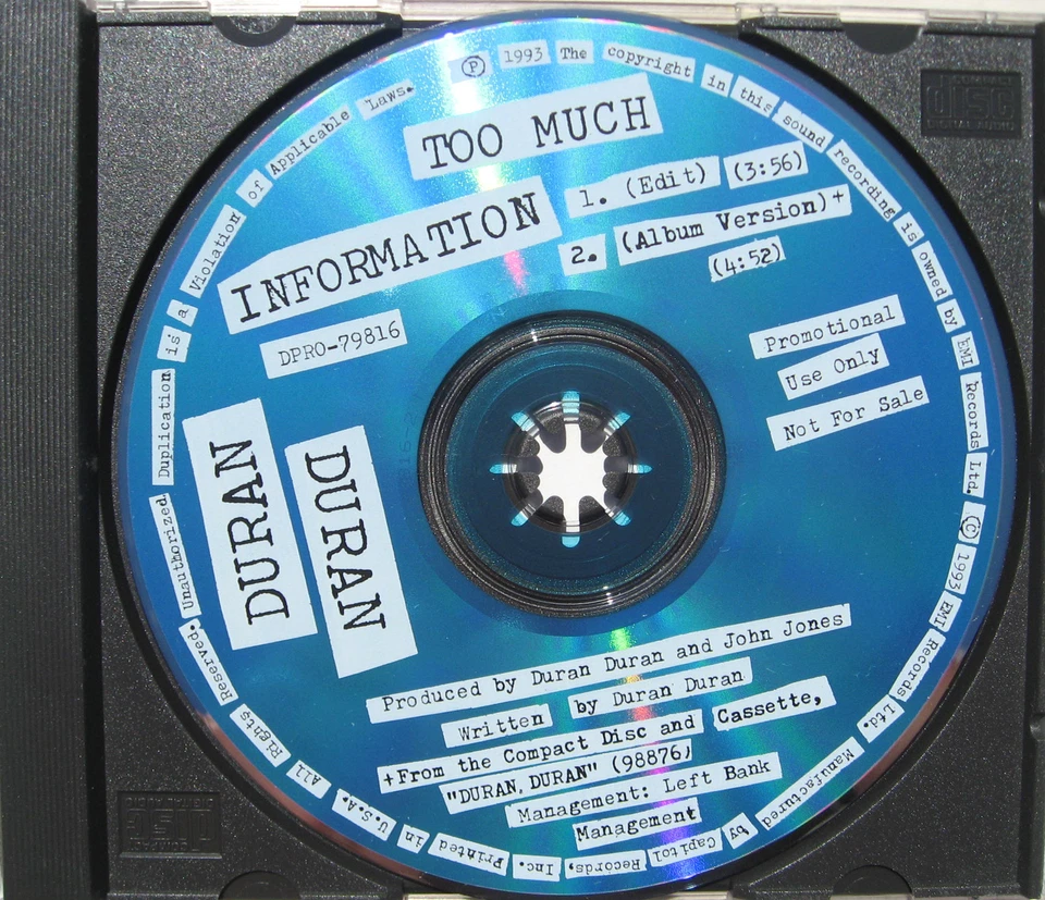 DURAN DURAN CD Too Much Information USA 2 Trk PROMO w/ Artwork+ TOUR Sticker NEW - Image 4 of 4