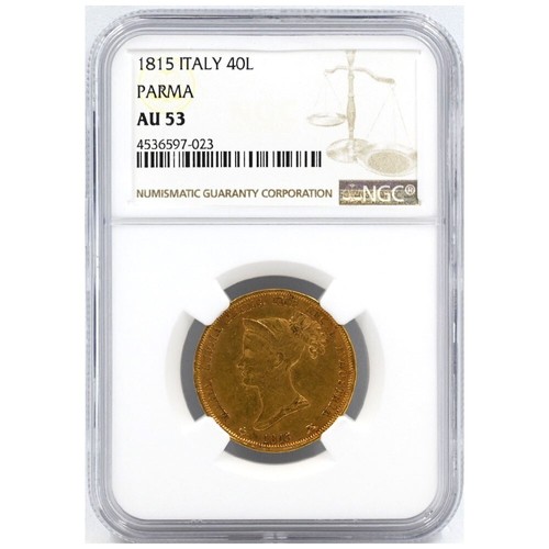 Italy 1815 Maria Luisa 40 Lira Gold Coin NGC AU53 Parma - Picture 3 of 4