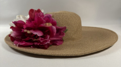 Women's 18 inch Betmar Natural Wide Brim Sun Hat Peony Garden Party Beach Cruise