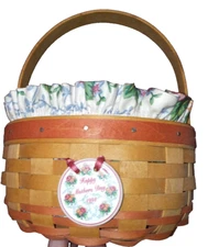 Longaberger 1998 Mother's Day Rings & Things Basket w/ Liner, Protector, &Tie-on
