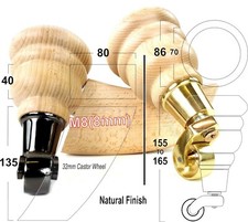 2x Solid Wood Furniture Sofa, Settee Castor Legs & 2x Curved Feet 165mm M8 Chair