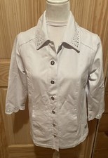Dream Jeannes By Quacker Factory White Jeweled Button Up Shirt Size Xsmall ~ Euc
