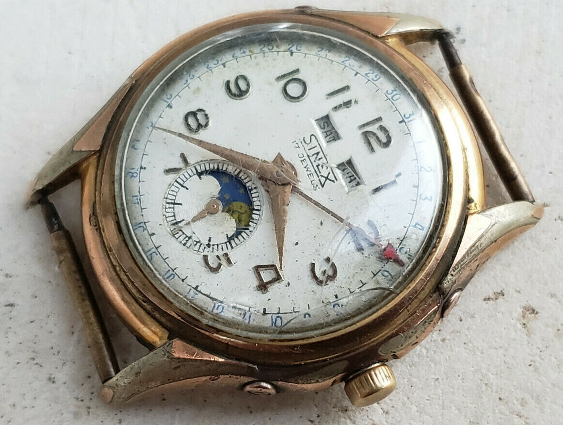 SINEX TRIPLE DATE MOONPHASE GOLD CAPPED MECHANICAL VINTGAE 35MM