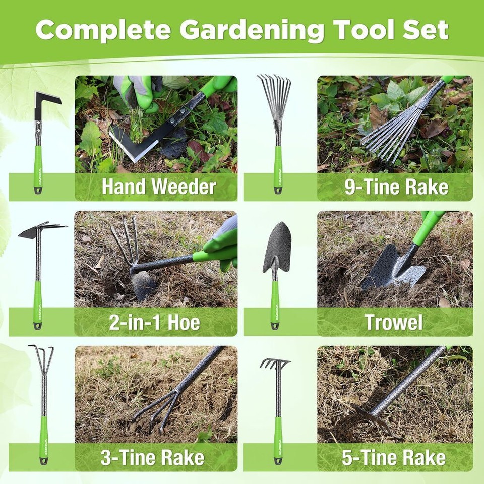 Trowel And Rake WORKPRO 6pc Garden Tool Set Heavy Duty Rubber Handle Trowel Rakes Hoe ...