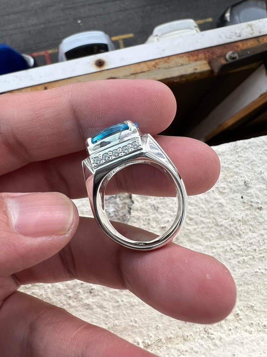 Blue Zircon Gemstone 925 Sterling Silver Ring For Men's #1929 | eBay