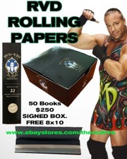 1 SIGNED BOX- 50 BOOKS -RVD ROLLING PAPERS - NATURAL UNBLEACHED RAW - KING SIZE 