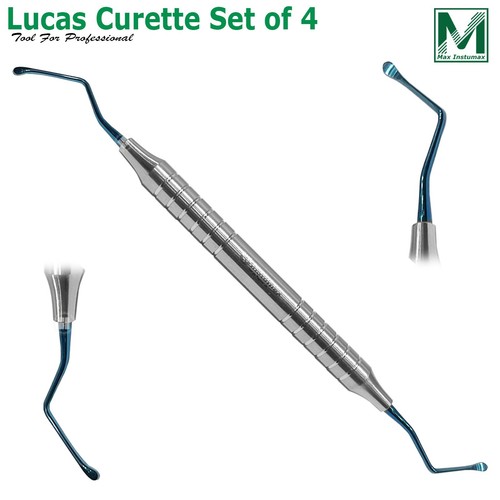 Dental Lucas Bone Curette Set of 4 Blue Surgical Dental Lab Instruments - Picture 5 of 7