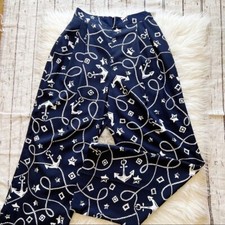 Vintage Navy Blue  White Anchor  Rope Nautical Print Wide Leg Pants Women's 4P