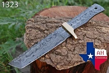 CUSTOM HAND FORGED DAMASCUS STEEL BLANK BLADE TANTO KNIFE W/BRASS BOLSTER AH1323