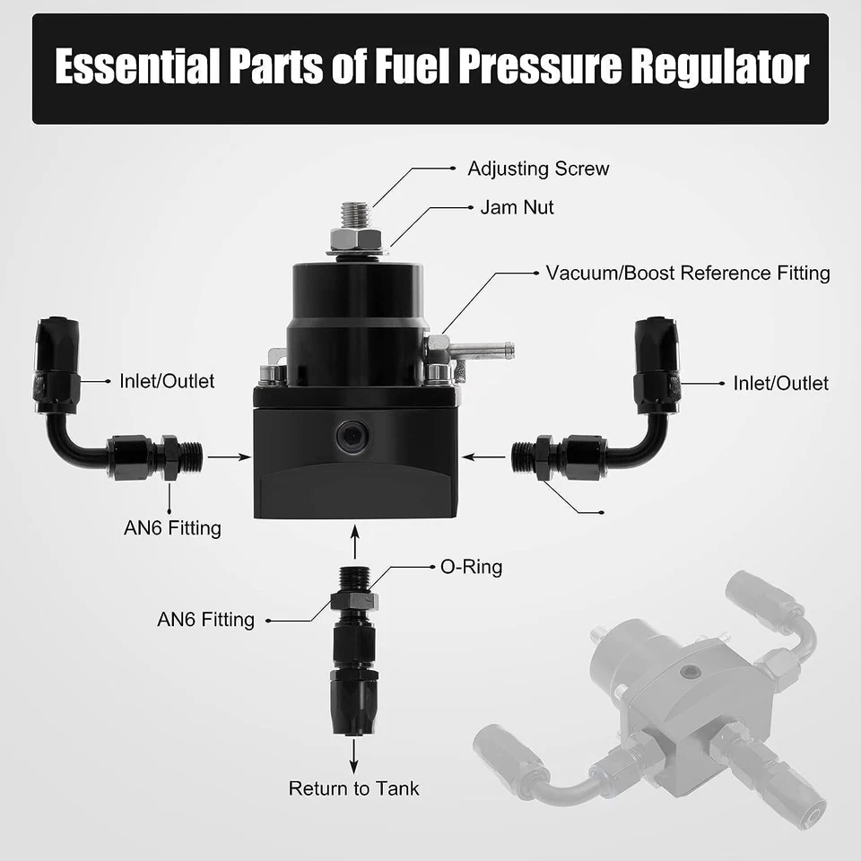 Universal Adjustable Fuel Pressure Regulator Kit 100psi Guage AN6 Fitting Black Foto 3 de 4