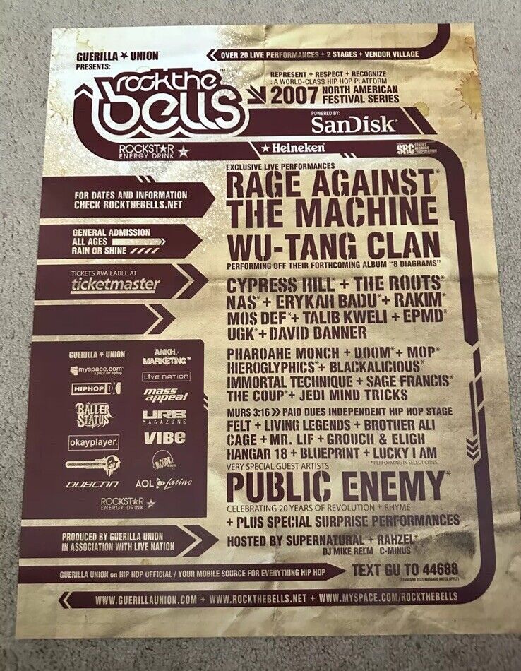 Rage Against The Machine, Wu Tang Clan Poster from 2007 Rock Rage Against The Machine, Wu Tang Clan Poster from 2007 Rock