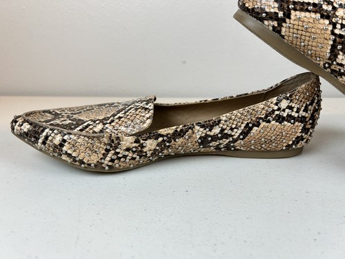 STEVE MADDEN Feather-S Tan Snake Slip On Pointed Toe Studded Flats Size 6.5M - Picture 11 of 16
