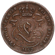1862 Belgium Leopold I 1 Centime Coin – Copper