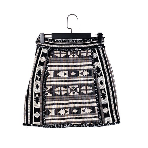 French Connection Multicoloured Aztec Fringe Trim Woven A-Line Skirt - Size 8 - Picture 3 of 12