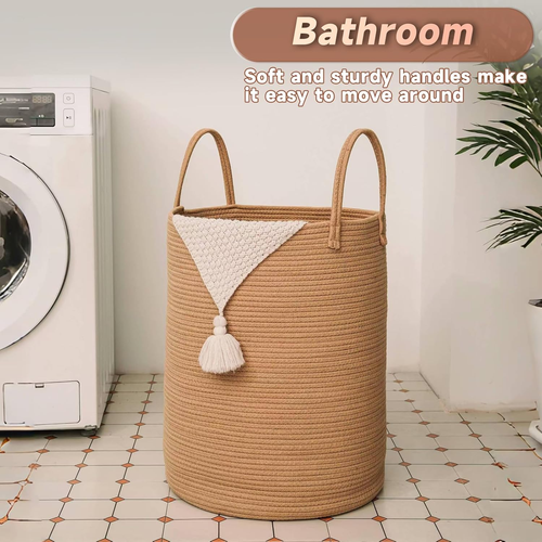 Large Woven Laundry Basket Hamper,60L Cotton Rope Storage Bin for Blankets,Toys - Picture 5 of 6