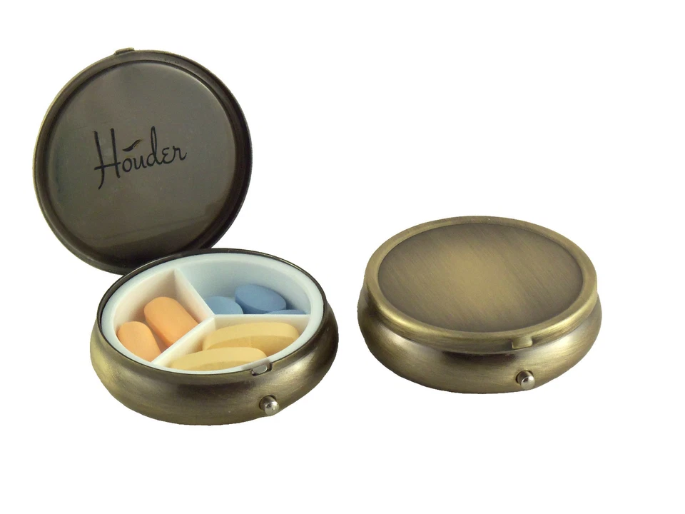 Pill Box Case Organizer Holder Decorative Metal Round Small Pocket Purse Travel - Image 4 of 4
