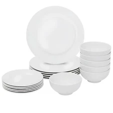 18-Piece Dinnerware Set White Dinner Sets Service for 6 White Porcelain Bowls