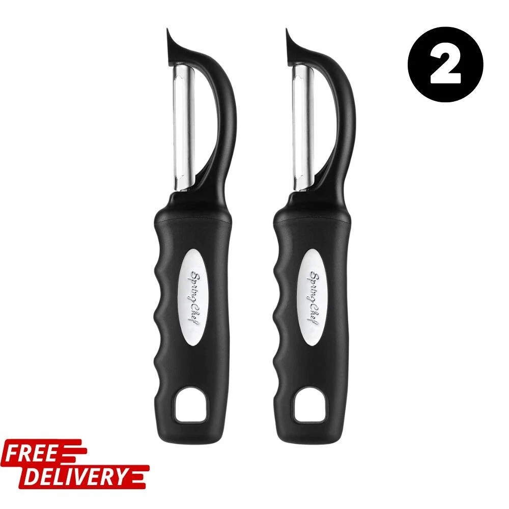 Stainless Steel Blades Kitchen Peeler Veggie Fruit Potato Carrot Apple Black 2Pc