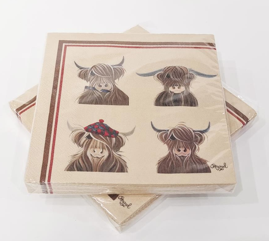 Pack Of 20 'McMoo Family' Highland Cow Paper Napkins