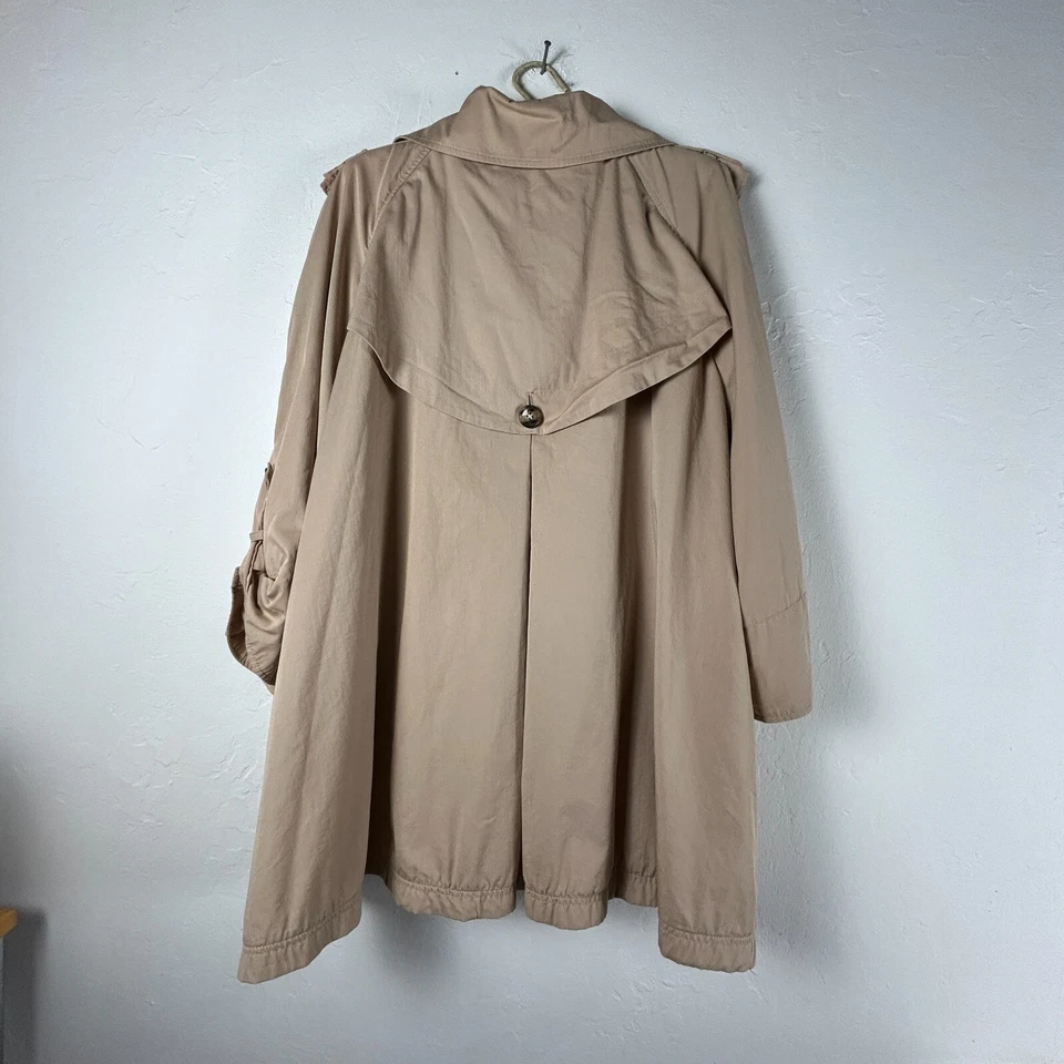 Trina Turk Womens Cotton Blend Trench Coat Jacket XL Beige Cape Back Pockets - Image 2 of 4