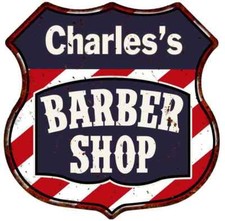 Charles's Barber Shop Escudo Personalizado Metal Letrero Cabello Regalo 211110020011