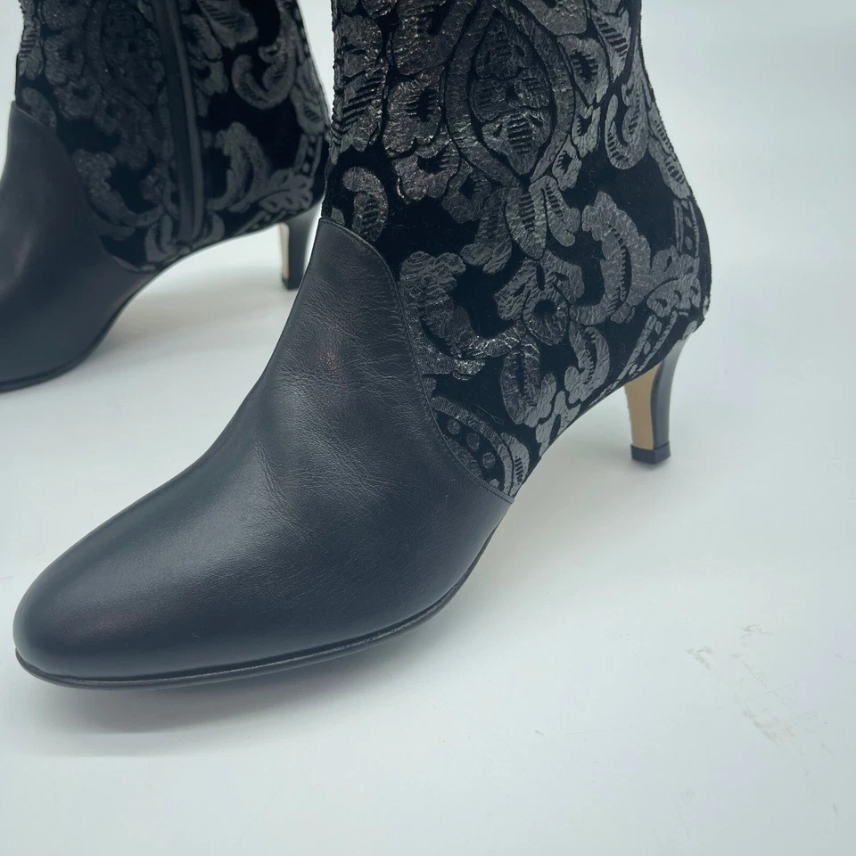 Moon D'elle Calante Negro Floral Terciopelo Botas Tacón Alto Hechas en Italia 37.5 Foto 4 de 4