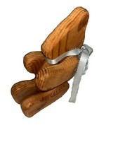 Vintage Handmade Carved Wood Teddy Bear For Nursery Decor Light Brown Wood Grain