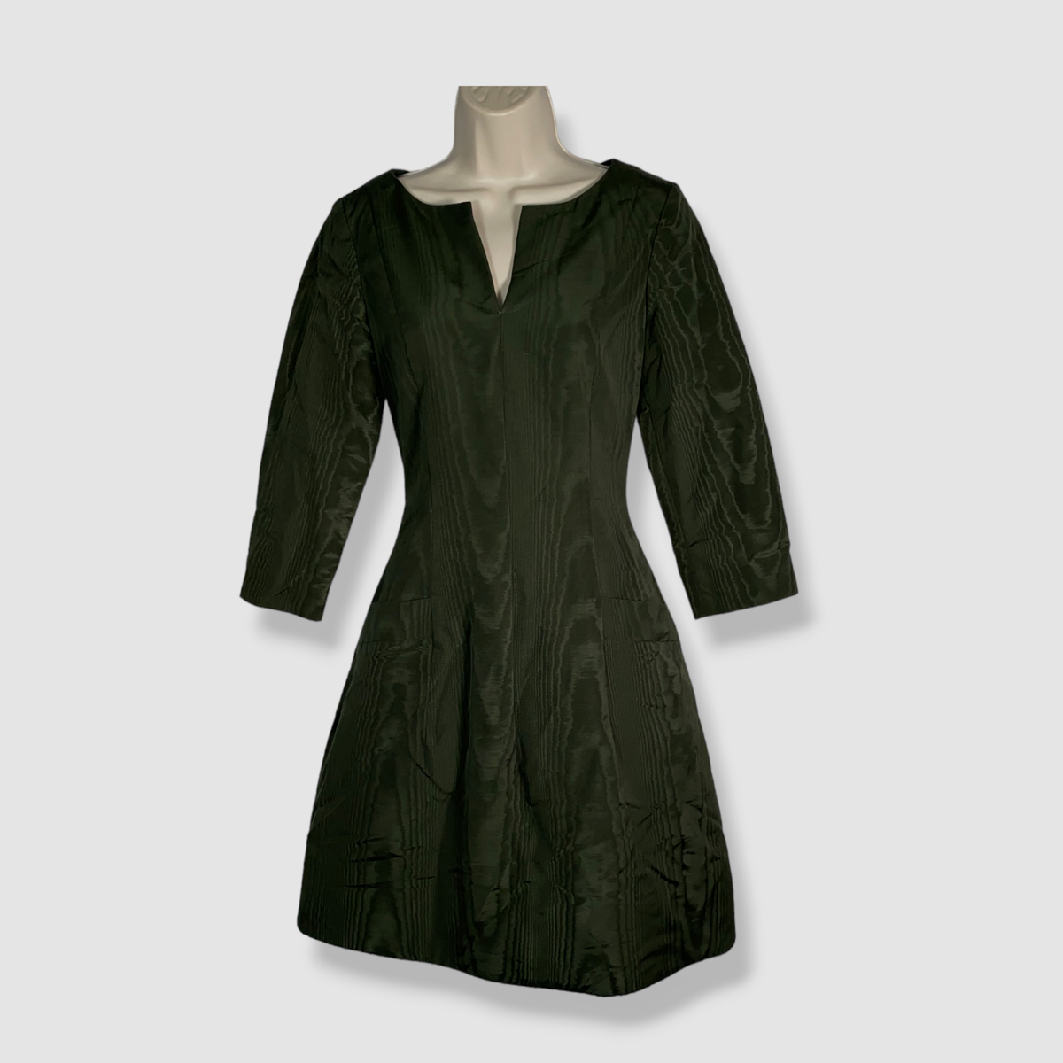 oscar de la renta green lace dress Plisse 3/4-Sleeve Faille Cocktail Dress, Hunter, Women's, 4 Edit:Sequins+Satin