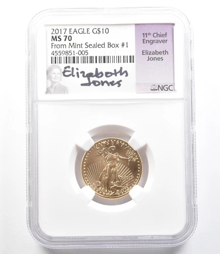 2017 $10 American Gold Eagle 1/4 Oz Mint Sealed Box 1 Jones MS70 NGC *9699