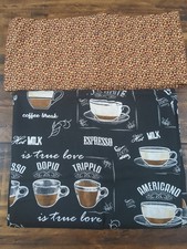 Lot of Coffee themed Fabric, coffee beans and cups, black and brown, 1lb 5oz