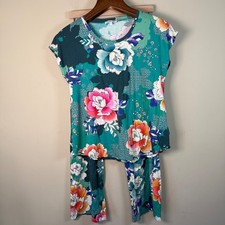 Johnny Was The Bobbie Crop Set Green/Turquoise/Pink Floral Design Medium