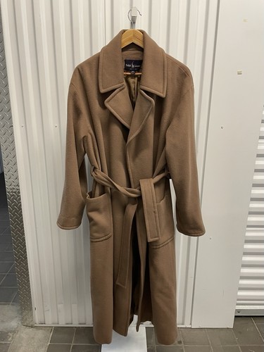 VTG 80s Ralph Lauren Purple Label Tan Wool Cashmere Belted Trench Coat Womens M - Picture 3 of 15