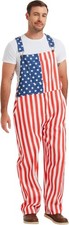 Versatile Unisex American Flag Overalls with Zipper - Perfect for Summer Event-L