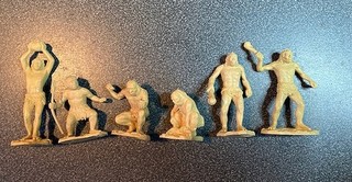 Vintage 1950s Marx Caveman comp. set of 6 tan Dinosaur Prehistoric cavemen