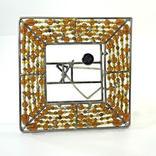 Beaded Wire Picture Frame Holds 3x3 Photo Retro MCM Screw Back 5" H