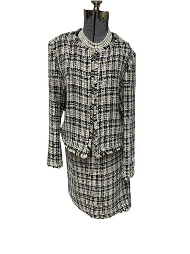 NEW Calvin Klein Skirt Suit Size 16 Two Piece Set Tweed Cotton Blend Pockets NEW - Picture 4 of 22