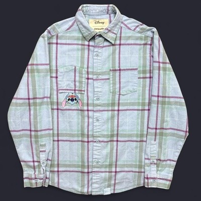 トップス L WIND AND SEA DISNEY PATCH PLAID SHIRT Disney Cakeworthy Stitch Shirt Adult Large Plaid Flannel Blue Lilo