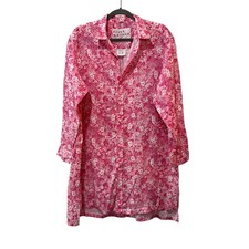 Frank & Eileen Hunter Shirt Dress Women Large Pink Floral Linen Longline Tunic