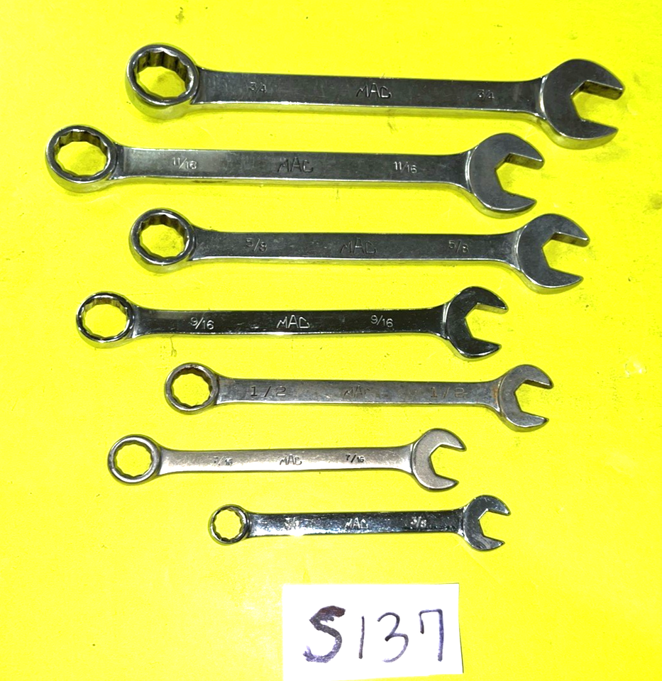 Sae Tools MAC TOOLS 7 PIECE SAE. COMBINATION WRENCH SET 12 POINT 3/8 TO 3/4 INCH ...